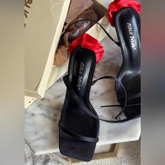 Public Desire Shoes - Public Desire BLACK SATIN FLOWER DETAIL LACE UP HIGH HEELS🌹🌹🌹Brand new in box